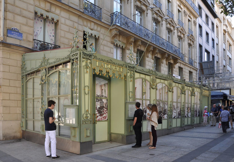 People in Front of LADUREE Shop at Champs Elysees Editorial